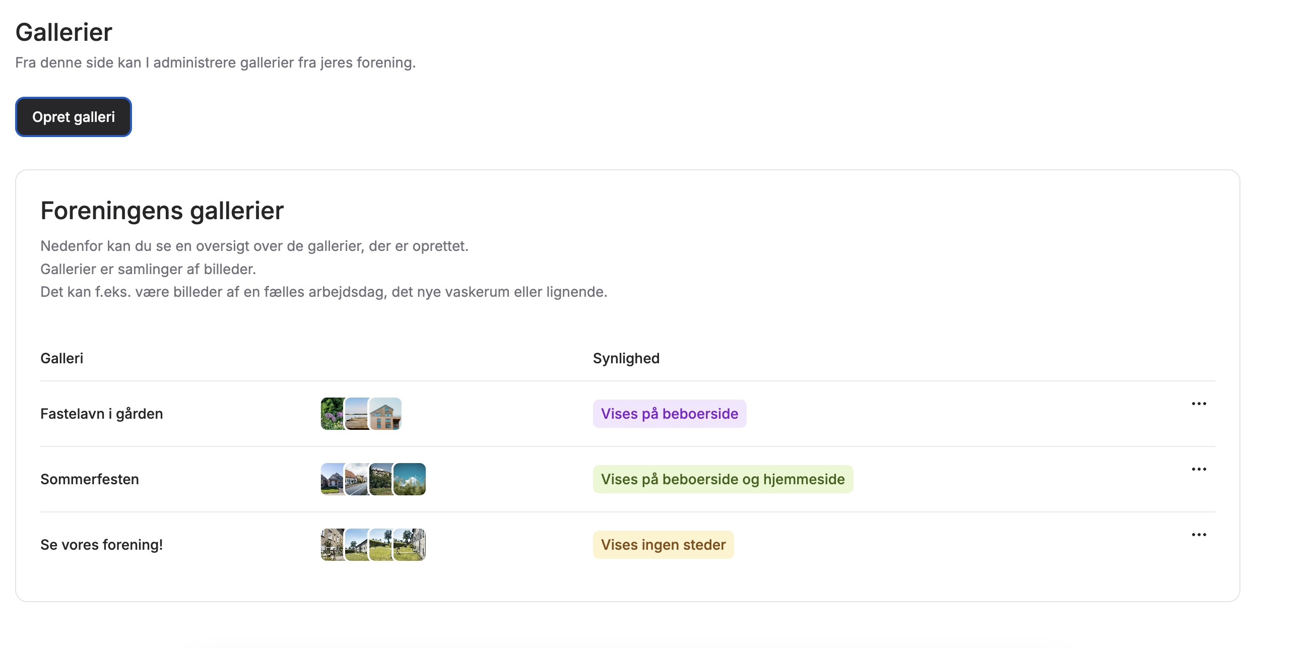 Et skærmbillede fra galleriet i Boligforeningsweb