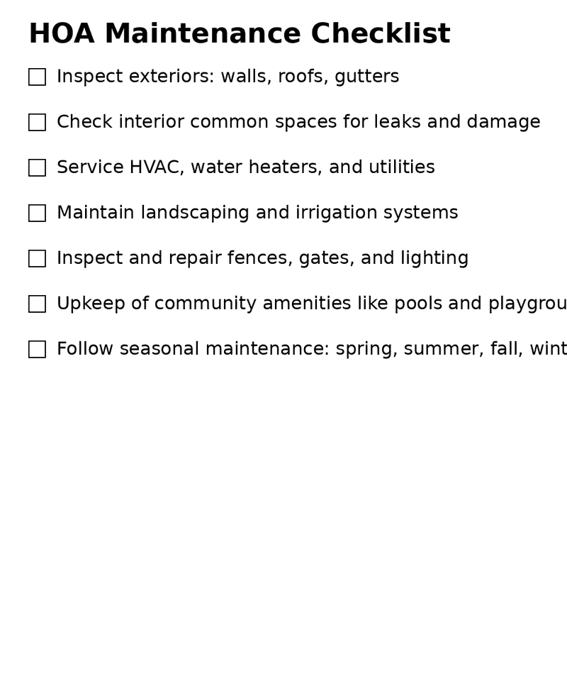 Minimalistic HOA maintenance checklist with key upkeep tasks for communities