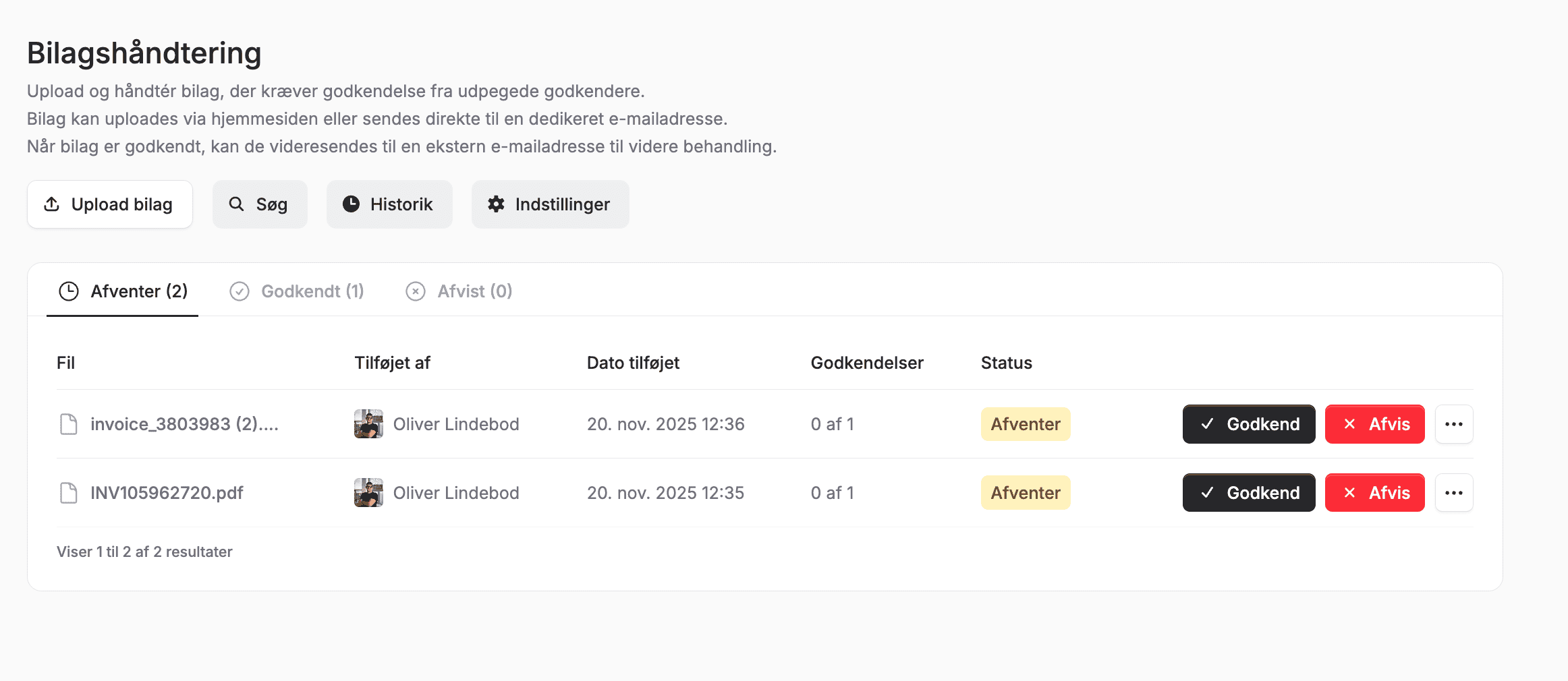Her ses to bilag der afventer godkendelse fra bestyrelsen.