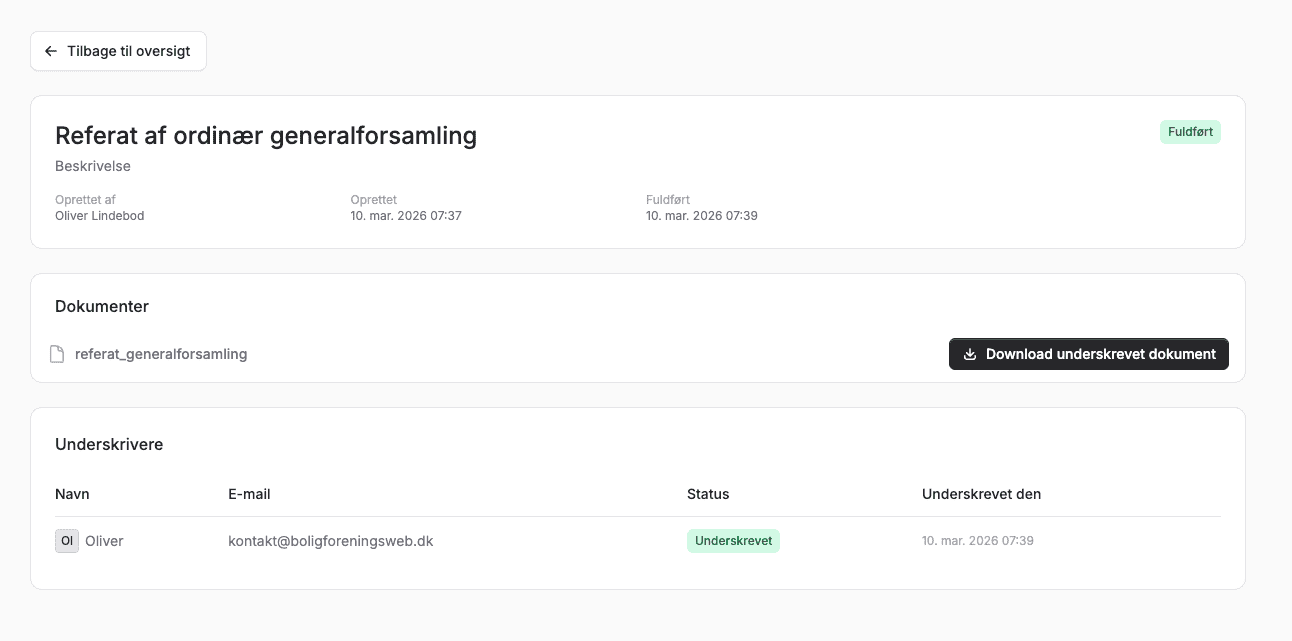 Et skærmbillede, som viser hvordan dokumenter ser ud underskrevne