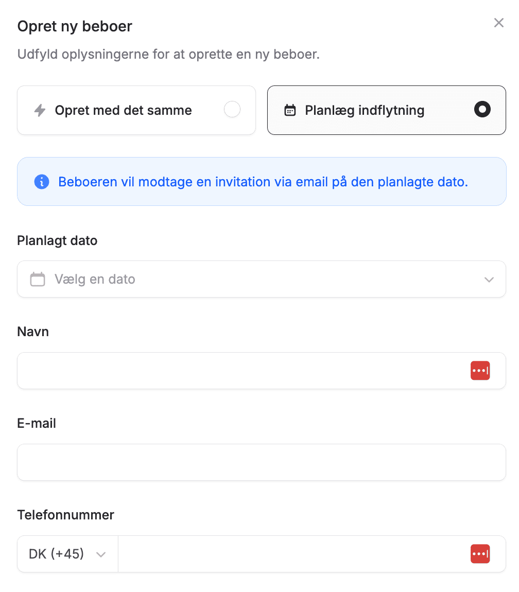 Her opretter en bruger en beboer med planlagt indflytning i fremtiden